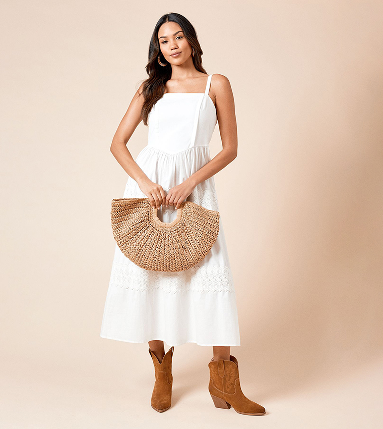 Buy Dorothy Perkins Lace Insert Dropped Waist Poplin Midi Dress In White | 6thStreet UAE Buy Dorothy Perkins Lace Insert Dropped Waist Poplin Midi Dress In White | 6thStreet UAE