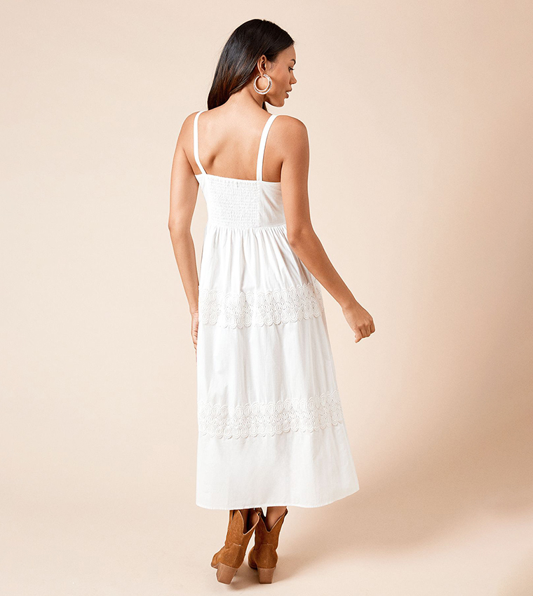 Buy Dorothy Perkins Lace Insert Dropped Waist Poplin Midi Dress In White |  6thStreet UAE