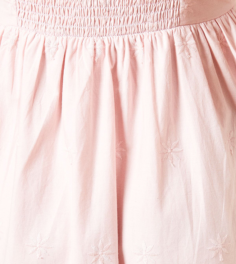 Embroidered Dropped Waist Strappy Poplin Midi Dress
