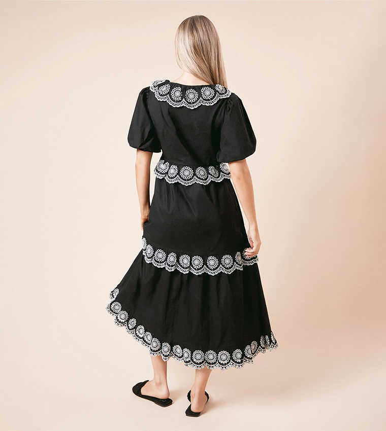 Embroidered Tiered Midi Dress
