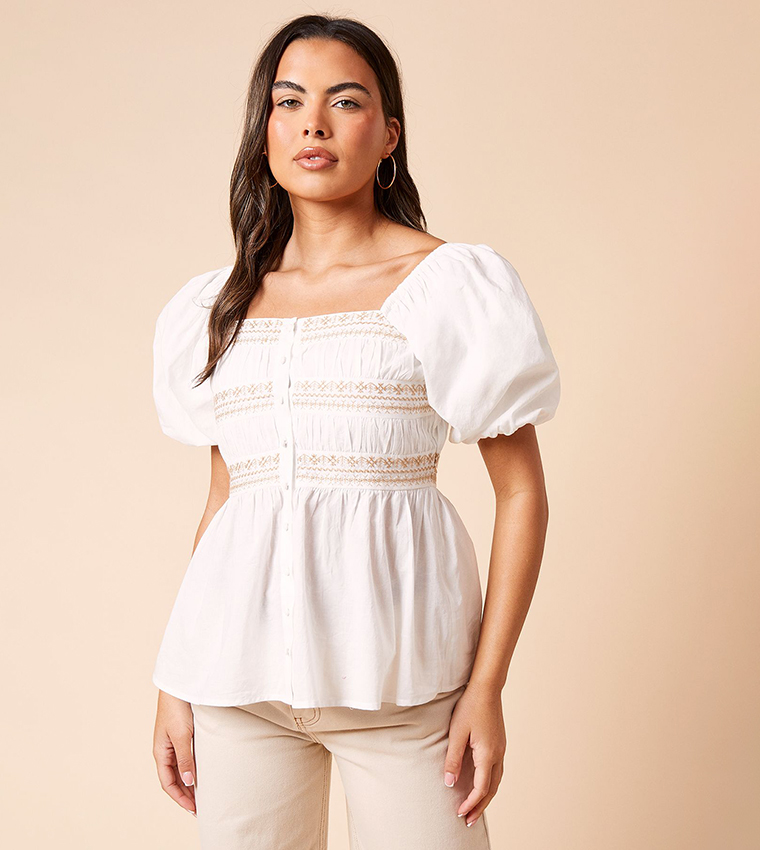 Embroidered Square Neck Top