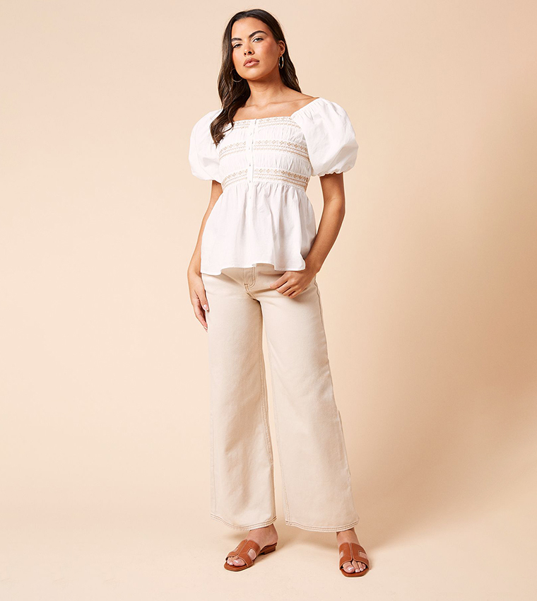 Embroidered Square Neck Top