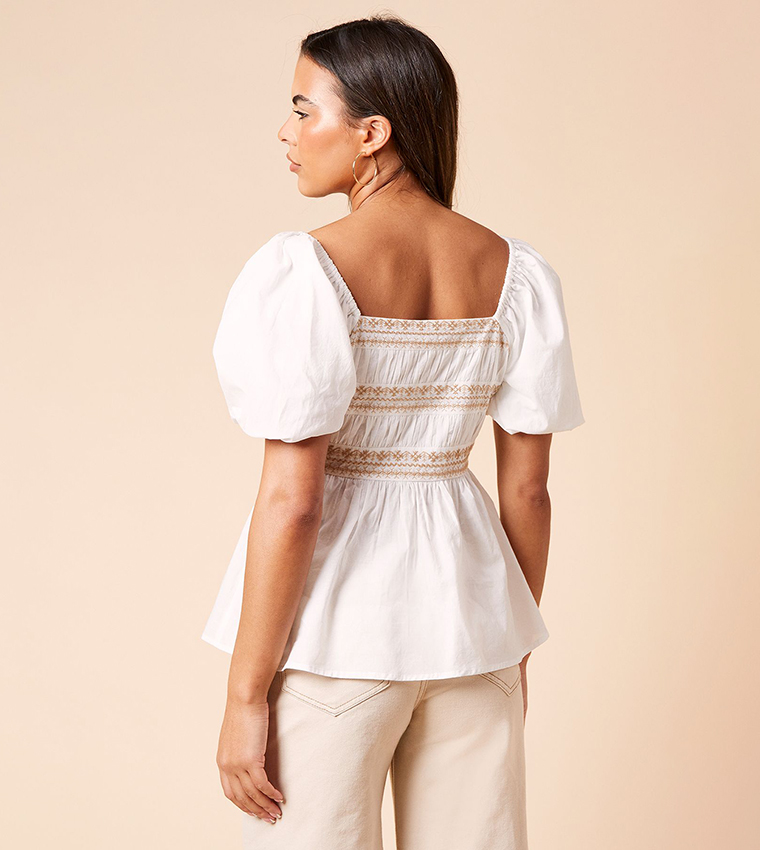 Embroidered Square Neck Top