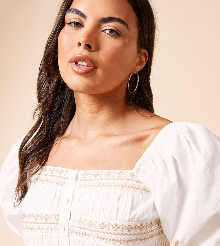 Embroidered Square Neck Top