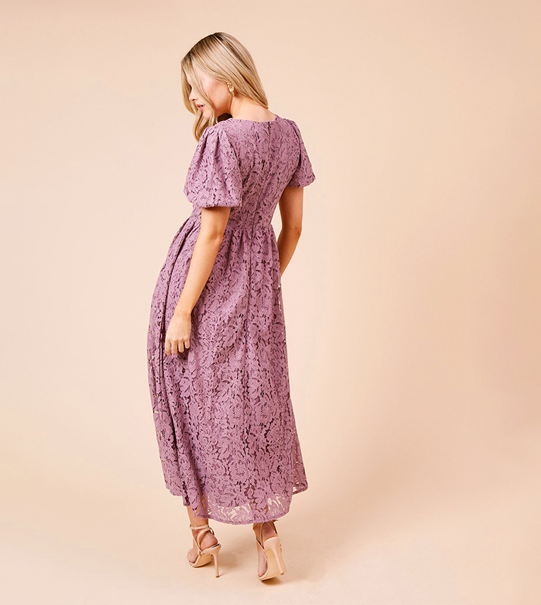 Lace Ruched Front Midaxi Dress