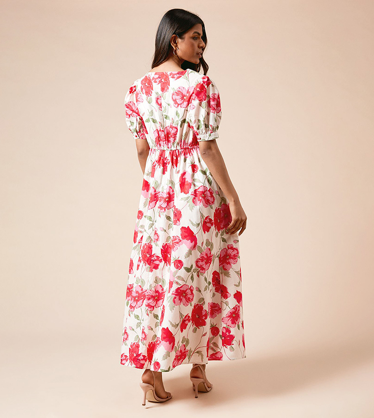 Petite Dropped Waist Poplin Short Sleeves Midi Dress