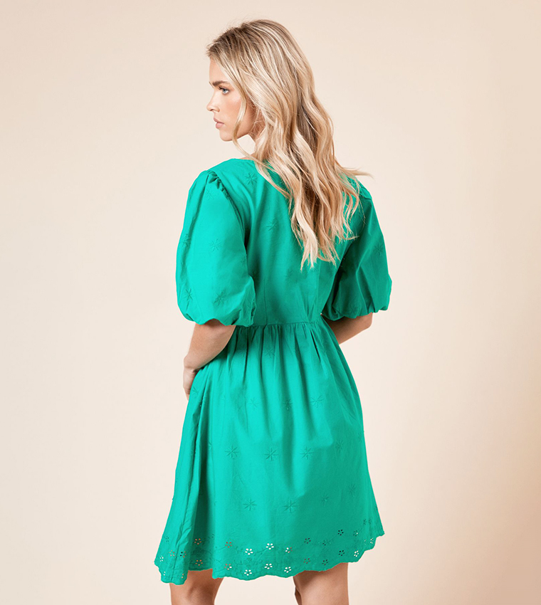 Petite Embroidered Square Neck Mini Dress