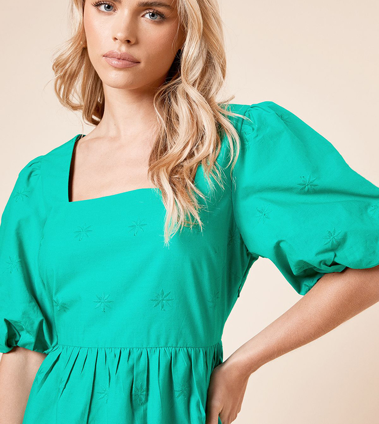 Petite Embroidered Square Neck Mini Dress