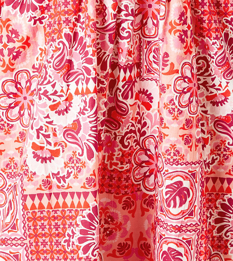 Printed Poplin Twist Front Midi Dress