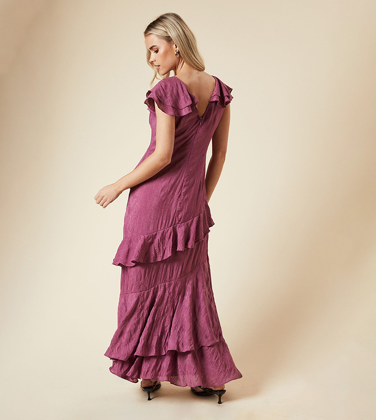 Petite Textured Sleeveless Ruffle Maxi Dress