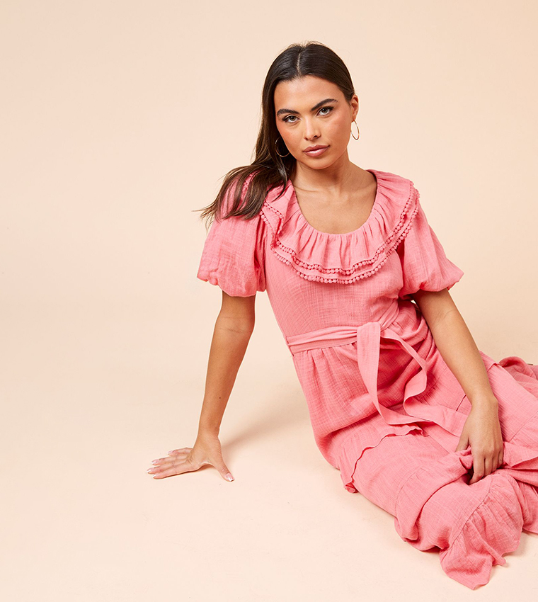 Scoop Neck Ruffle Tiered Midi Dress