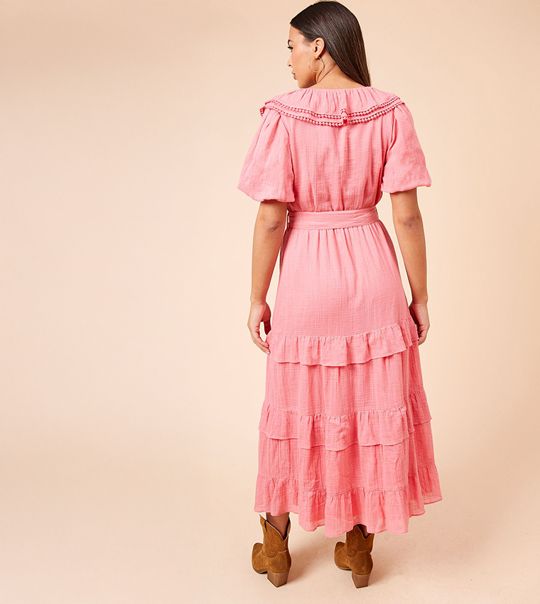 Scoop Neck Ruffle Tiered Midi Dress