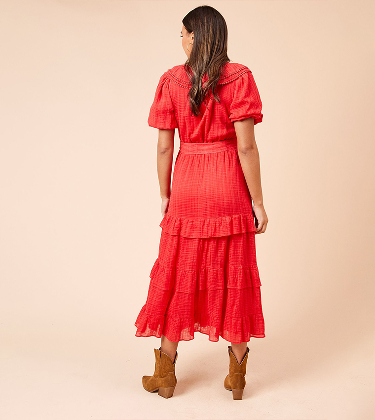 Scoop Neck Ruffle Tiered Midi Dress