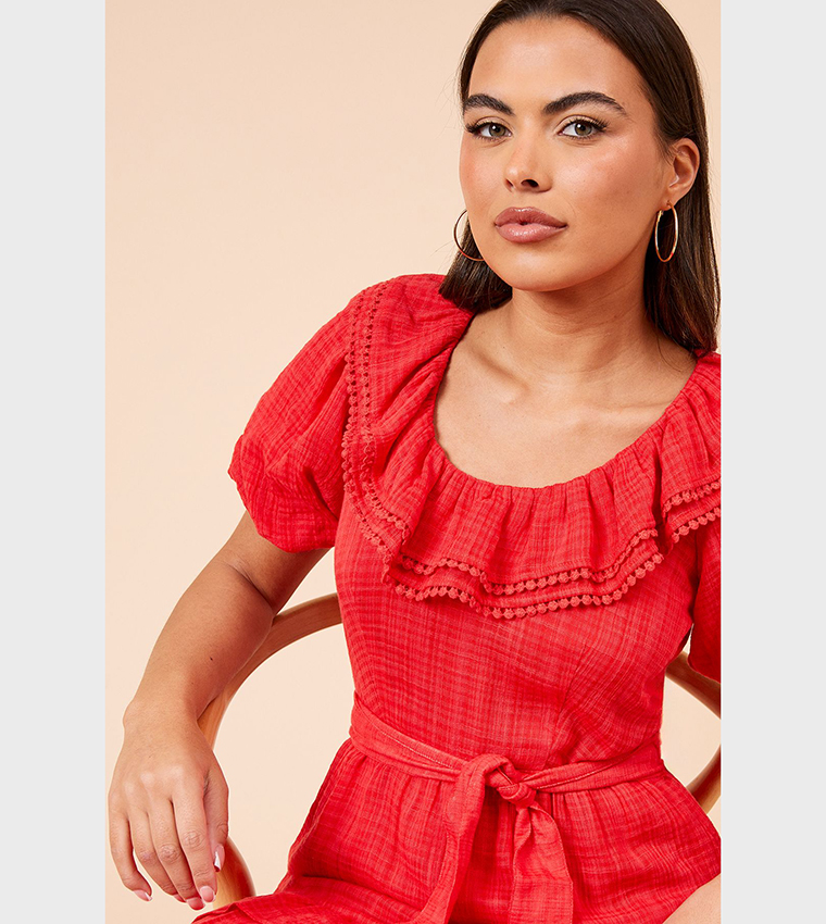 Scoop Neck Ruffle Tiered Midi Dress