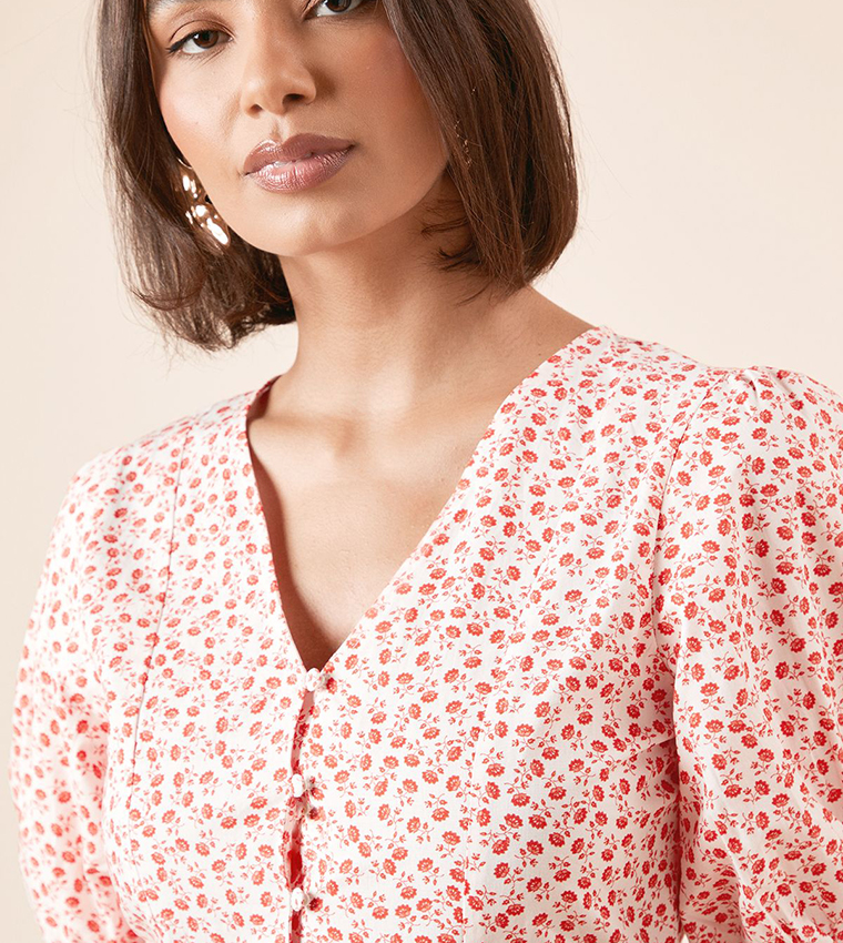 Floral Print V-Neck Peplum Top