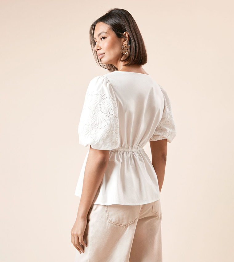 Embroidered Poplin Top