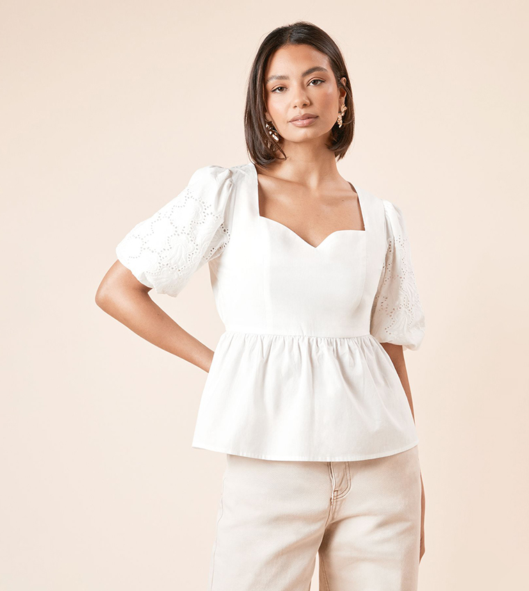 Embroidered Poplin Top