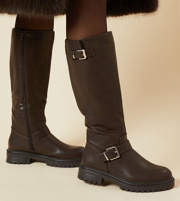 Buy Dorothy Perkins Jori Double Buckle Chunky Biker Knee High