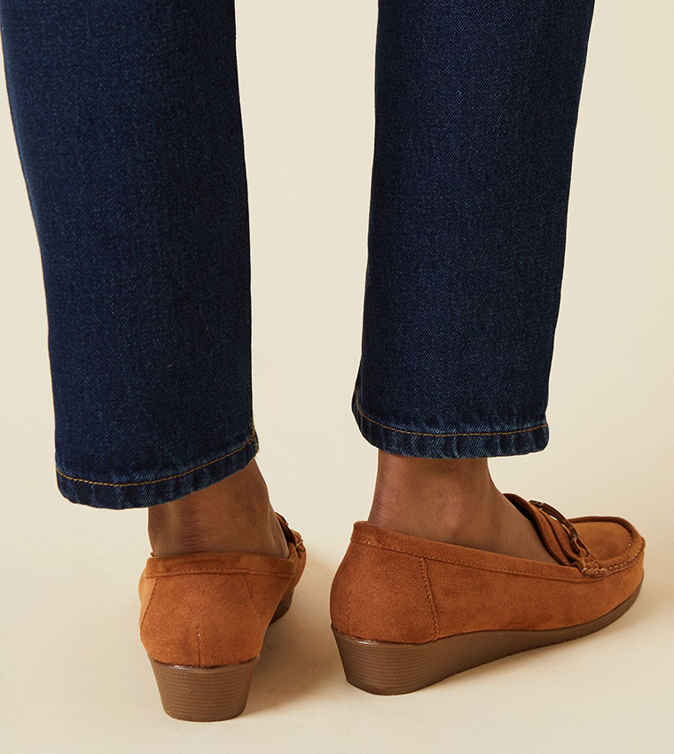 Berenice Comfort Suede Trim Detail Low Wedge Loafers