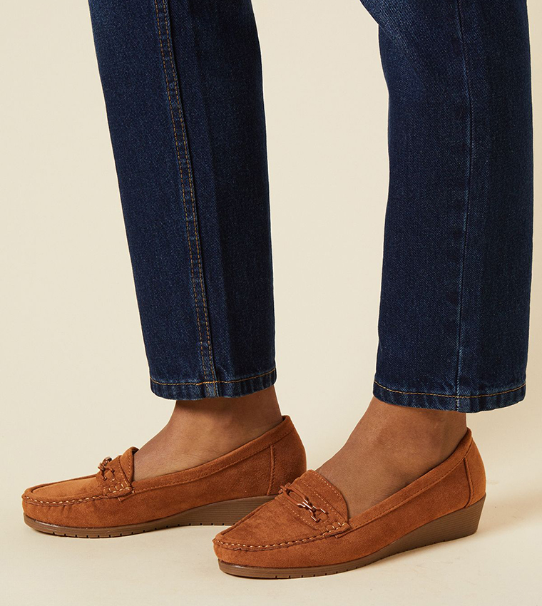 Berenice Comfort Suede Trim Detail Low Wedge Loafers