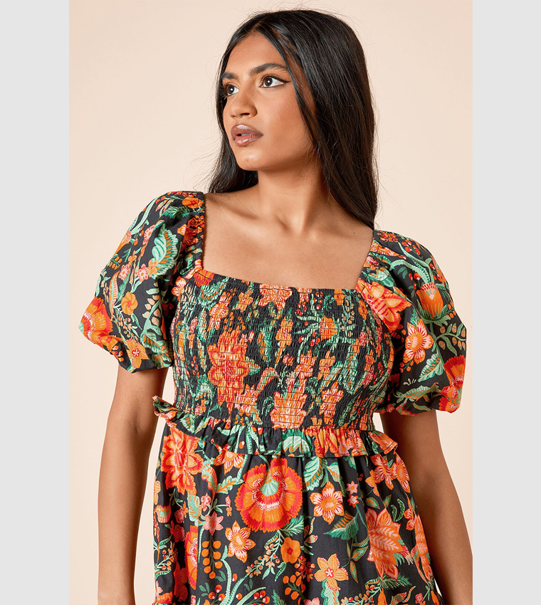 Petite Shirred Bodice Mini Dress