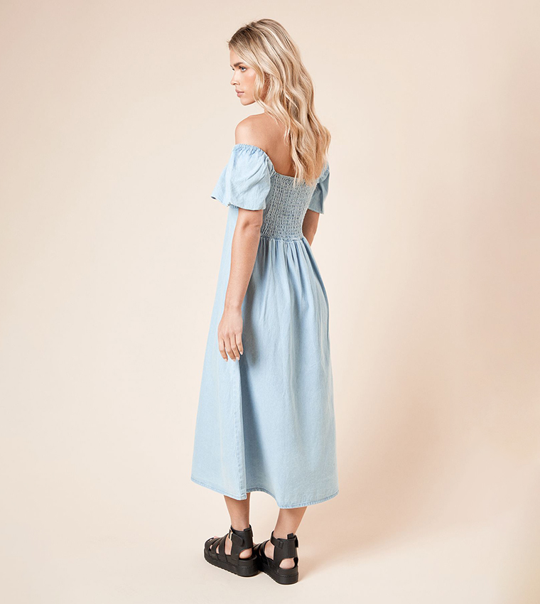Petite Chambray Bust Detail Midi Dress