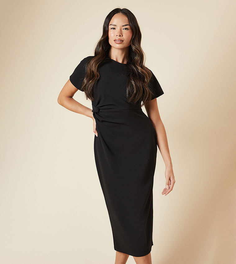 knee length dresses for ladies Xscape Women's High-Neck Sleeveless Ruffle Scuba Dress - Black main image 1
