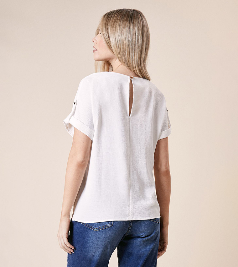 Textured Roll-Up Sleeves Top