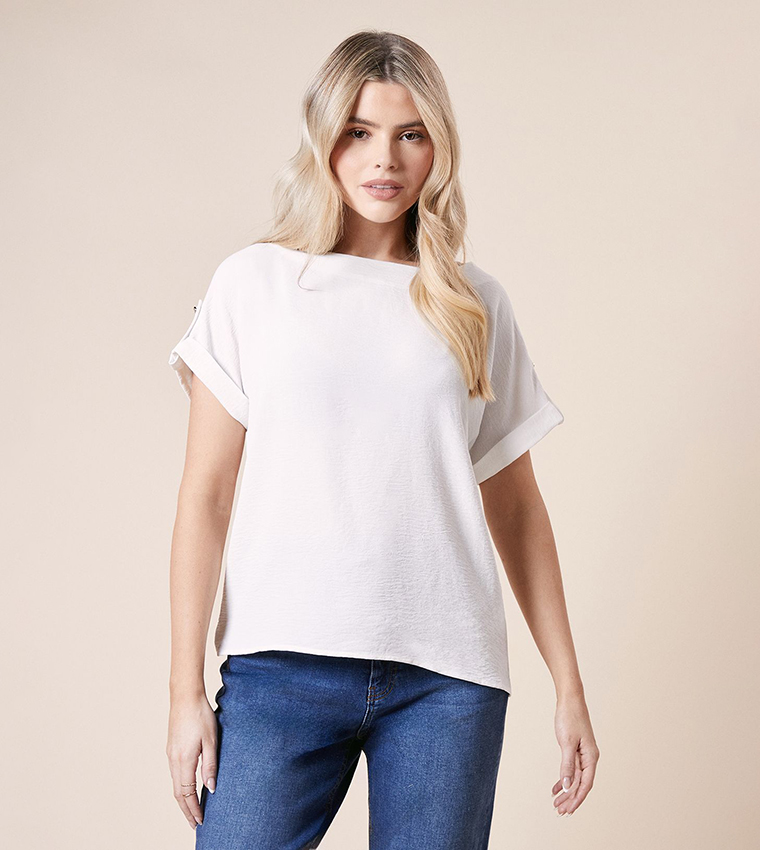 Textured Roll-Up Sleeves Top