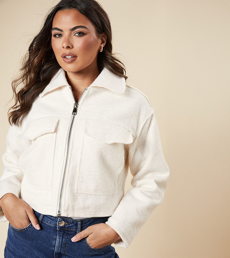 Zip Front Pocket Detail Crop Jacket