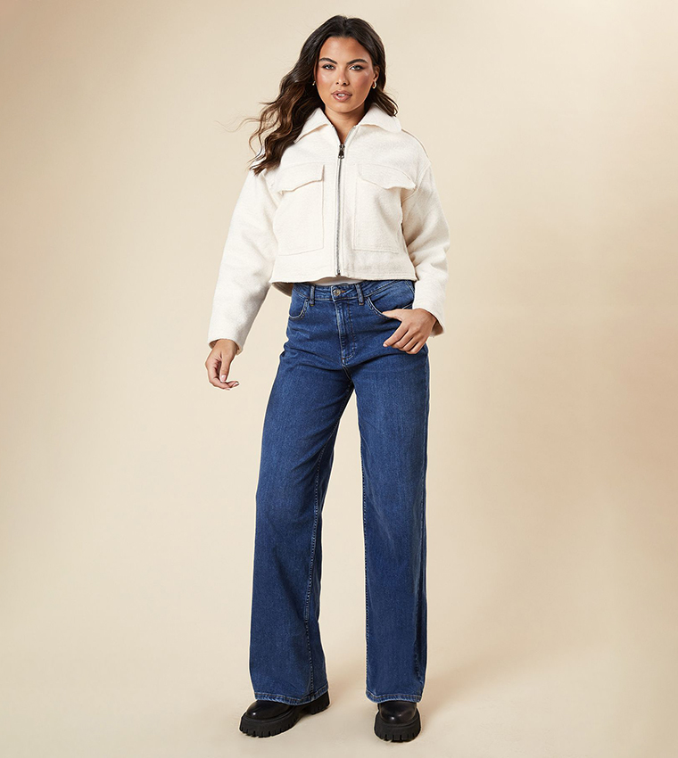 Zip Front Pocket Detail Crop Jacket