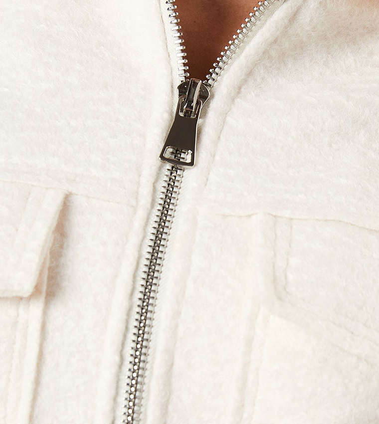 Zip Front Pocket Detail Crop Jacket