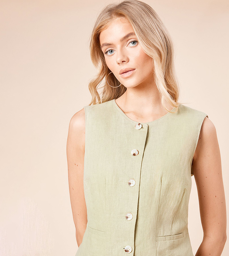 Buy Dorothy Perkins Horn Button Sleeveless Waistcoat In Green
