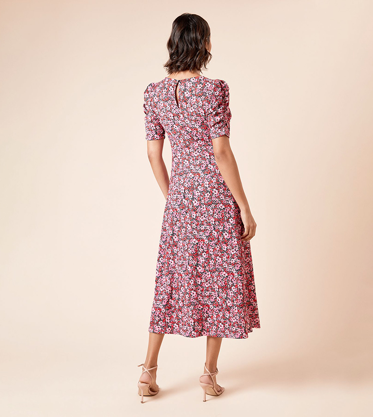 Floral Print Short Sleeves Midi Dress