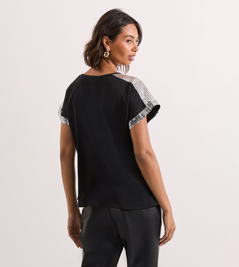 Short Sleeves Sequin Top