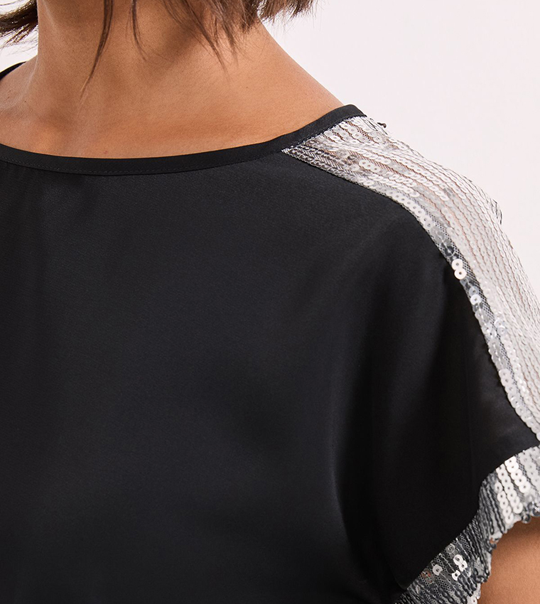 Short Sleeves Sequin Top