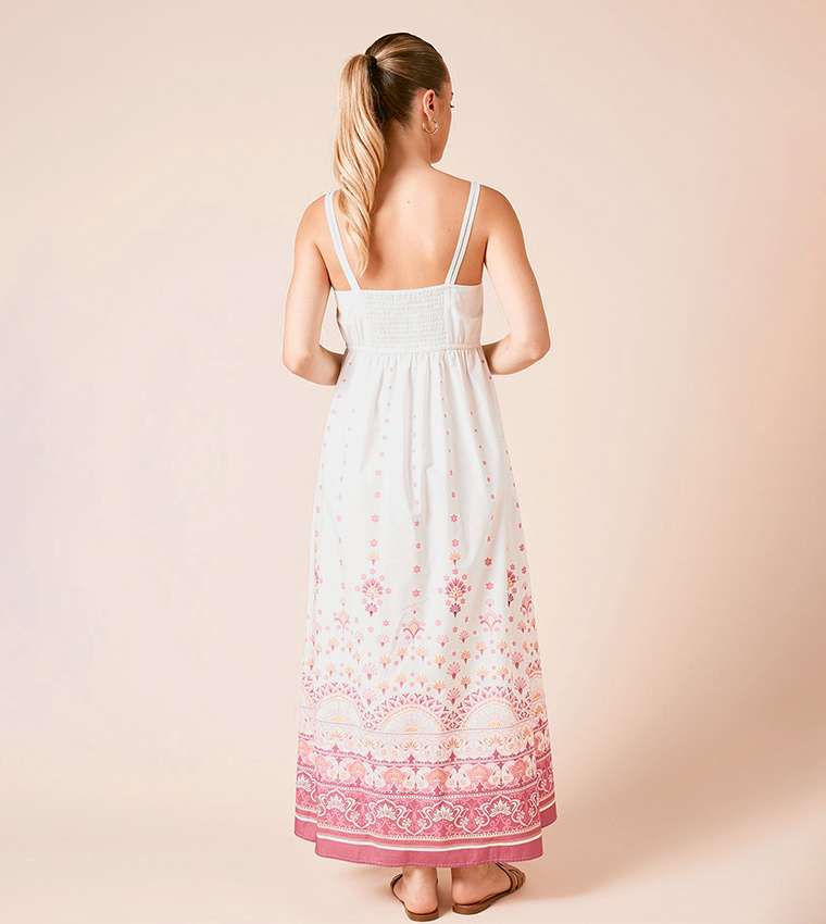 Printed Strappy Scoop Neck Poplin Maxi Dress