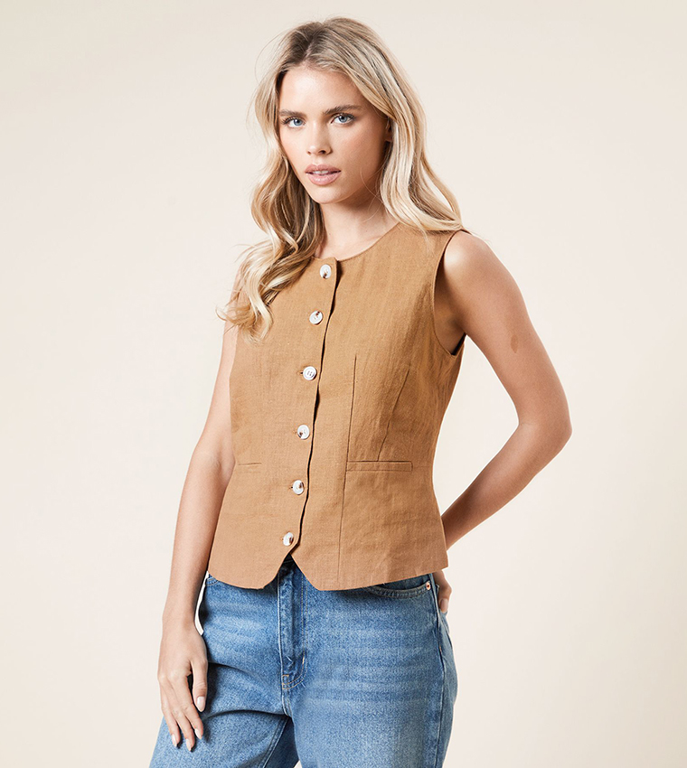 Buy Dorothy Perkins Petite Horn Button Sleeveless Waistcoat In