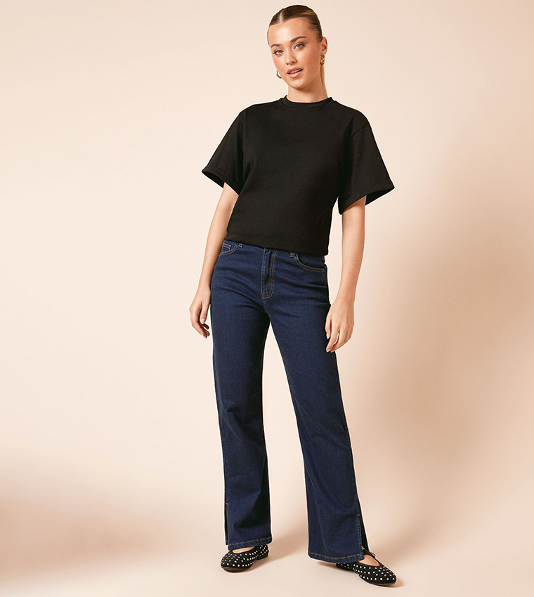 Washed High Waist Straight Fit Jeans