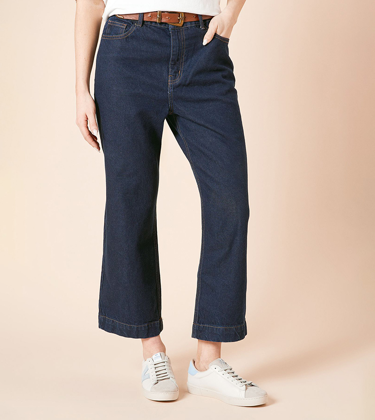Washed Cropped Wide Leg Jeans