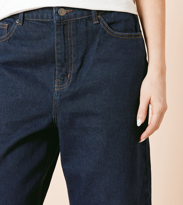 Washed Cropped Wide Leg Jeans
