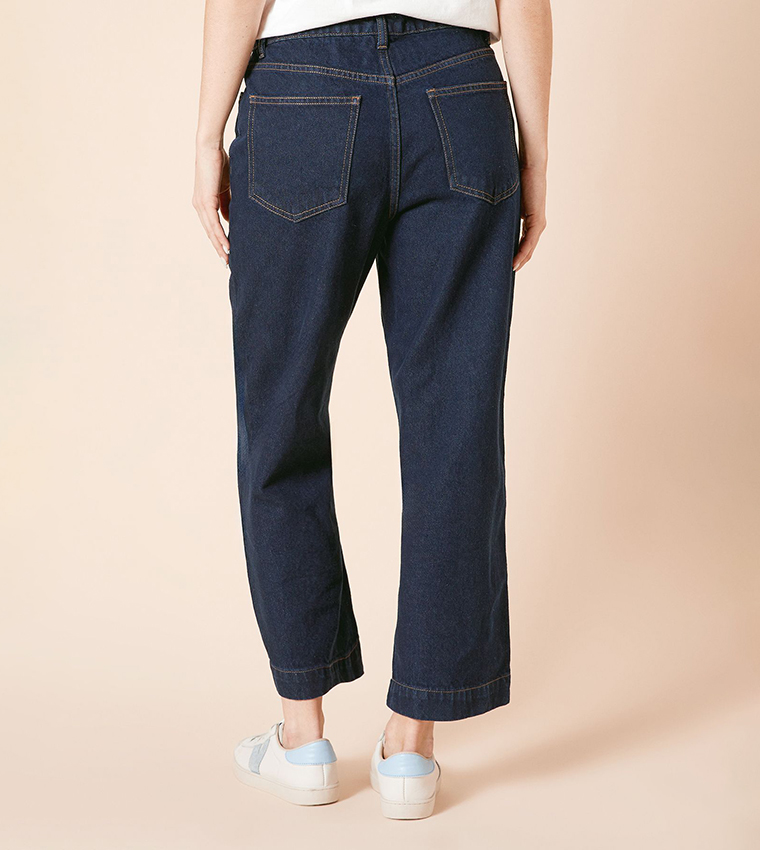 Washed Cropped Wide Leg Jeans