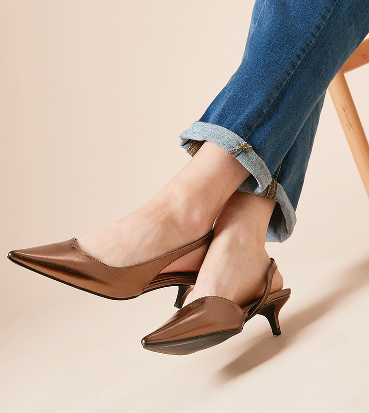 Odessa Faux Leather Pointed Slingback Kitten Pumps