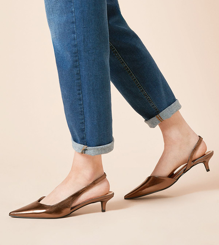 Odessa Faux Leather Pointed Slingback Kitten Pumps