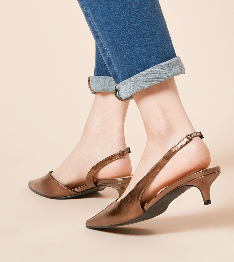 Odessa Faux Leather Pointed Slingback Kitten Pumps