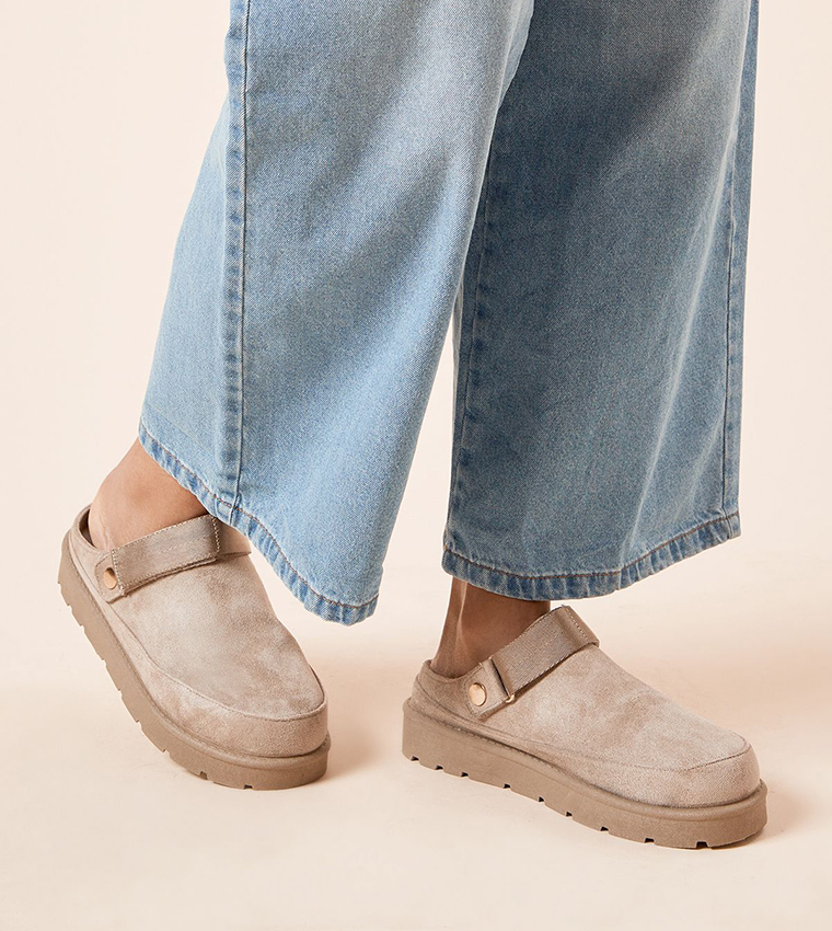 Zinnia Faux Suede & Sheepskin Slingback Clogs