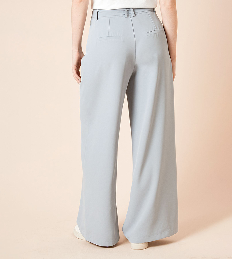 Pleated Belted Wide Leg Trousers