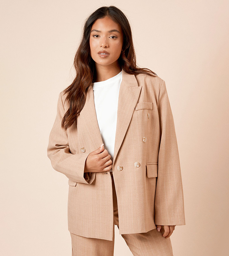 Petite Oversized Double Breasted Striped Blazer