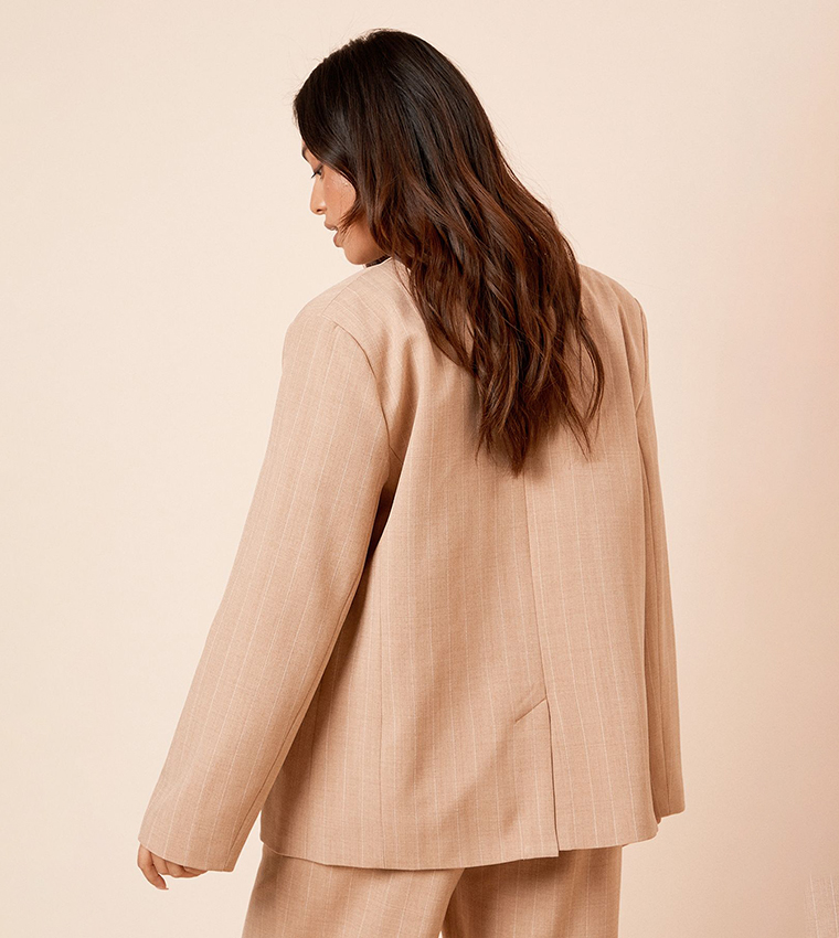 Petite Oversized Double Breasted Striped Blazer