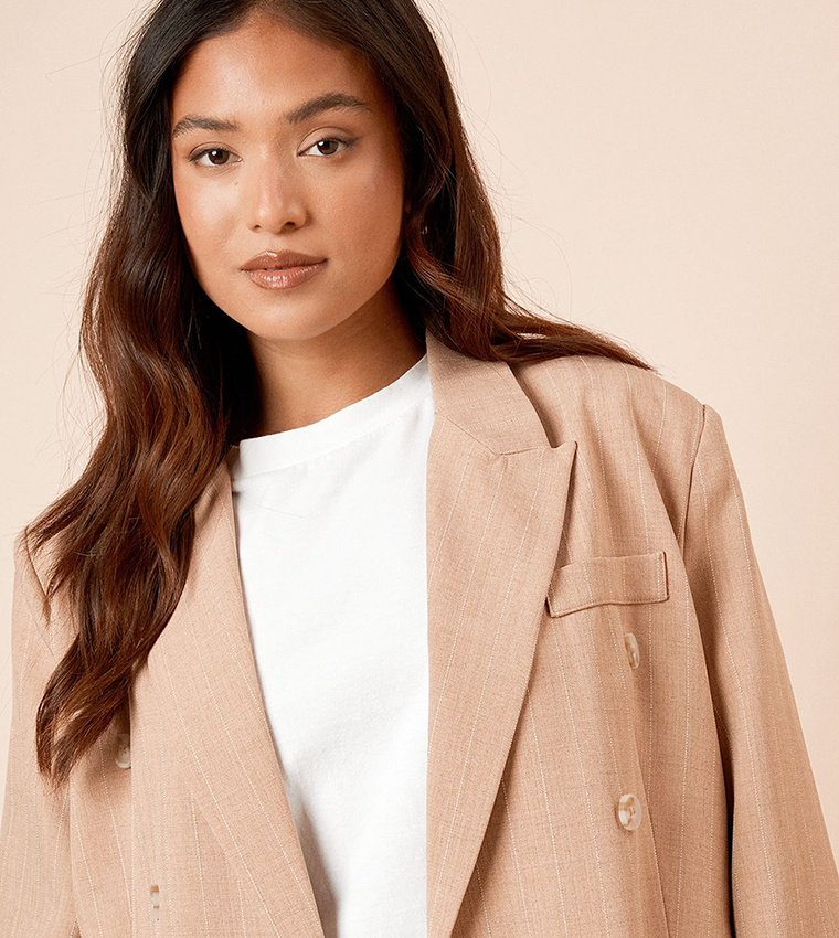 Petite Oversized Double Breasted Striped Blazer